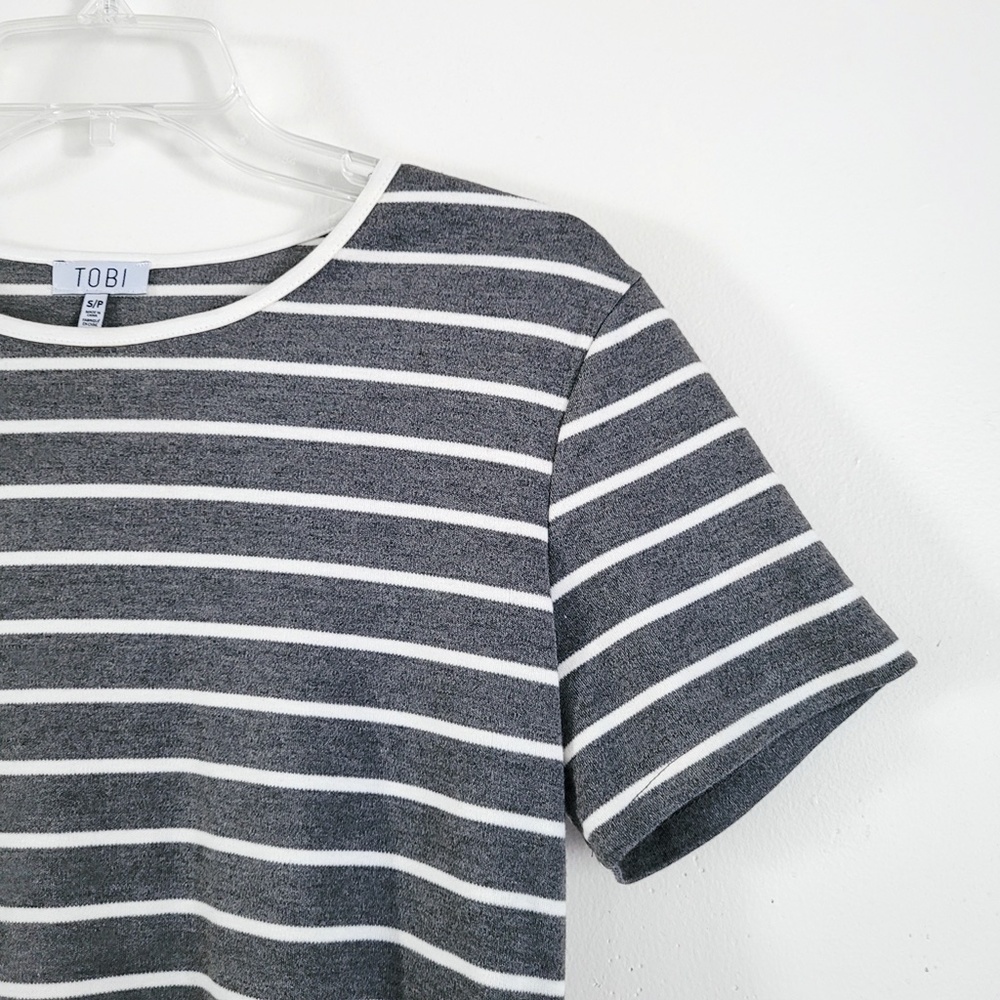 TOBI Gray & White Striped T Shirt Dress Ringer Short Sleeve Cotton Mini‎ // S - Picture 5 of 13
